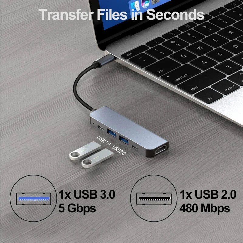 Hub USB-C 5 en 1 con HDMI 4K y Carga PD 100W