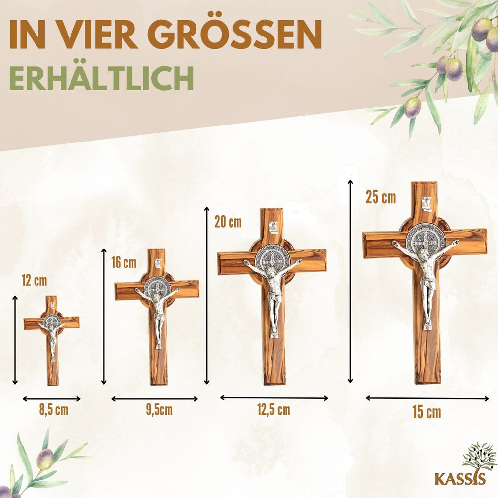 St. Benedikt Kreuz aus Olivenholz | Schutzkreuz als Wandkreuz & Geschenk zur Taufe, Kommunion oder Firmung