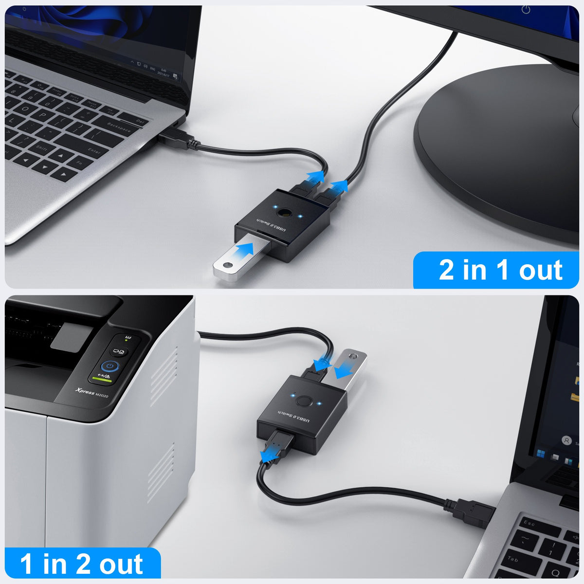 Hub USB 3.0 Compartido 2 en 1 para Computadora e Impresora