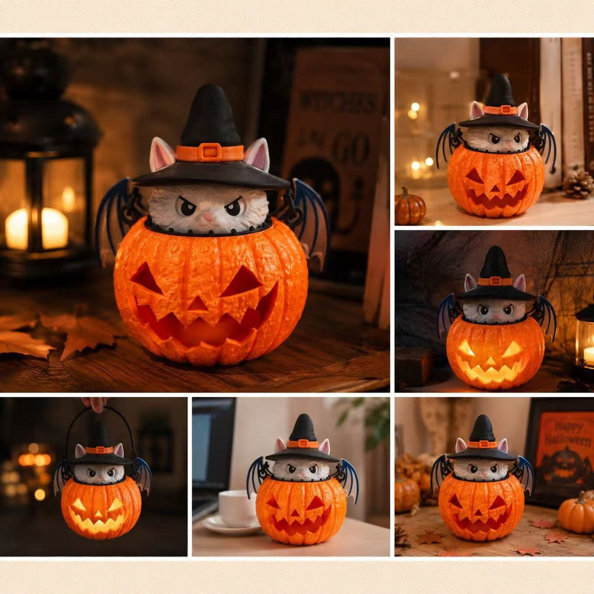 Lámpara LED Decorativa Gato Calabaza de Halloween