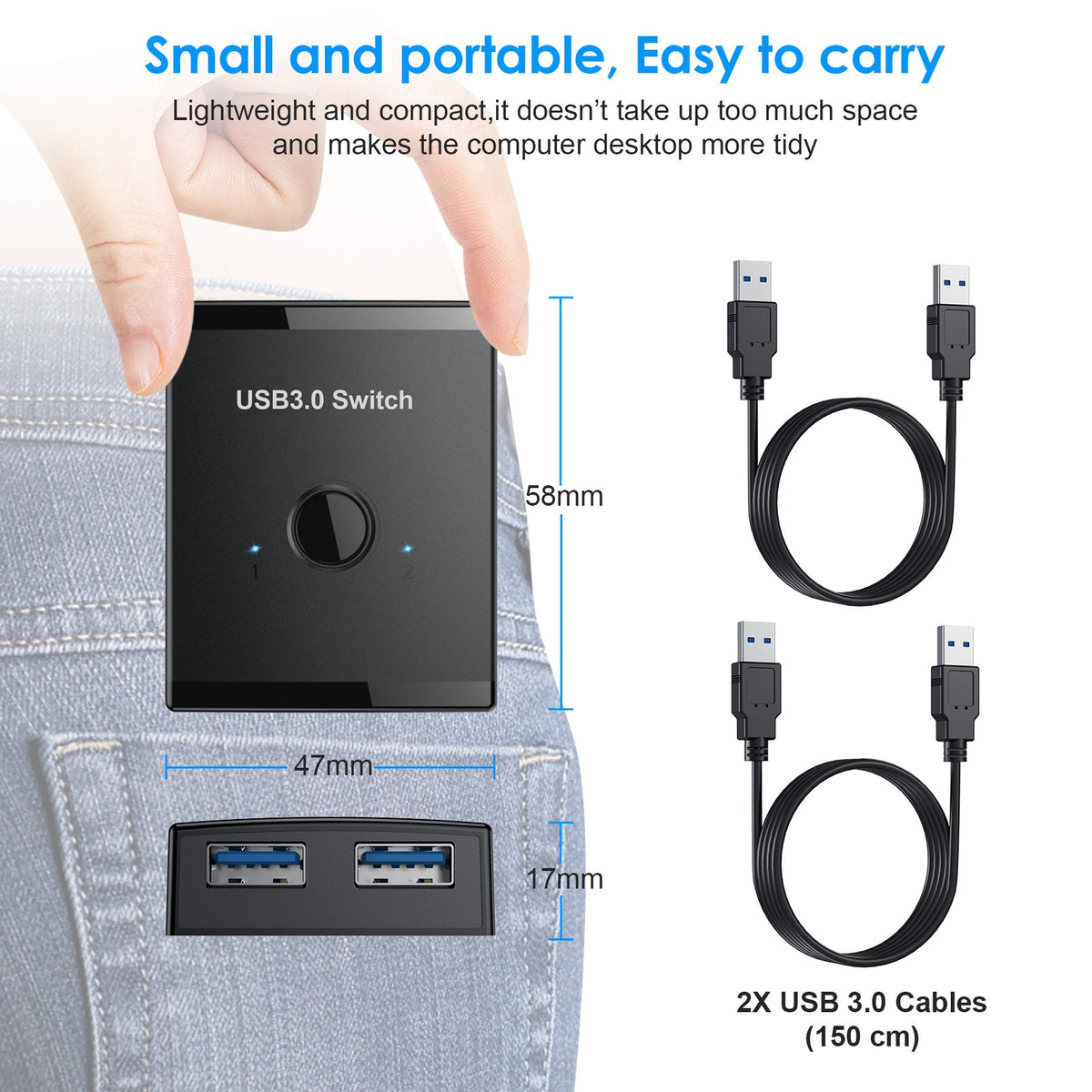 Hub USB 3.0 Compartido 2 en 1 para Computadora e Impresora