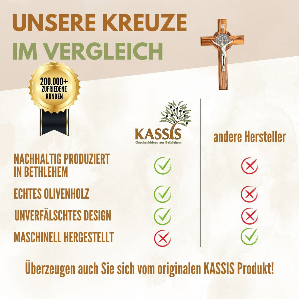 St. Benedikt Kreuz aus Olivenholz | Schutzkreuz als Wandkreuz & Geschenk zur Taufe, Kommunion oder Firmung