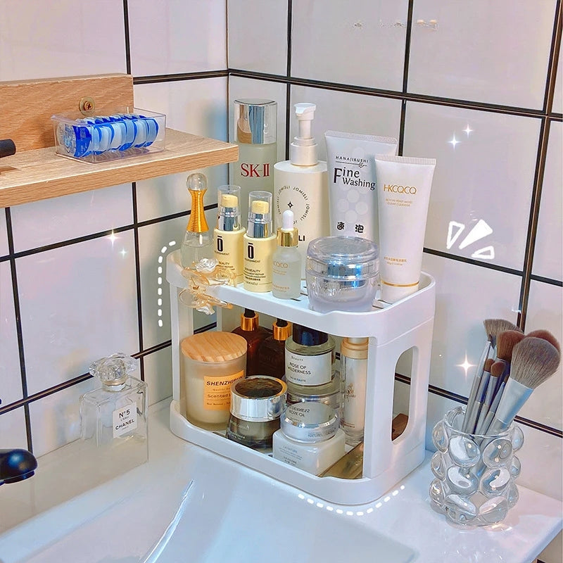 Organizador de Maquillaje de Escritorio de Dos Niveles