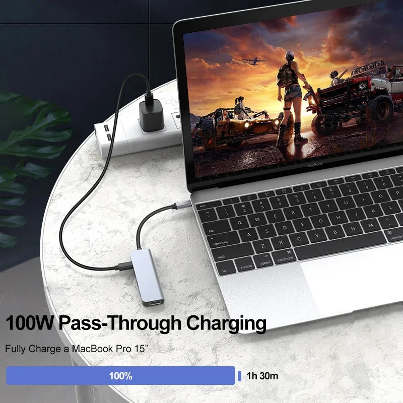 Hub USB-C 5 en 1 con HDMI 4K y Carga PD 100W