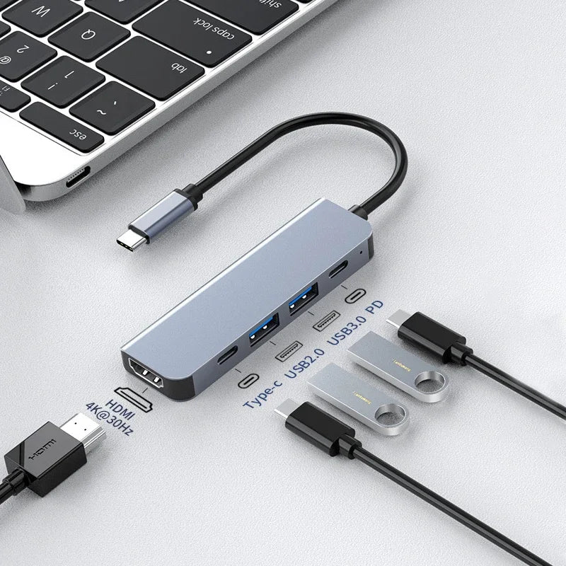 Hub USB-C 5 en 1 con HDMI 4K y Carga PD 100W